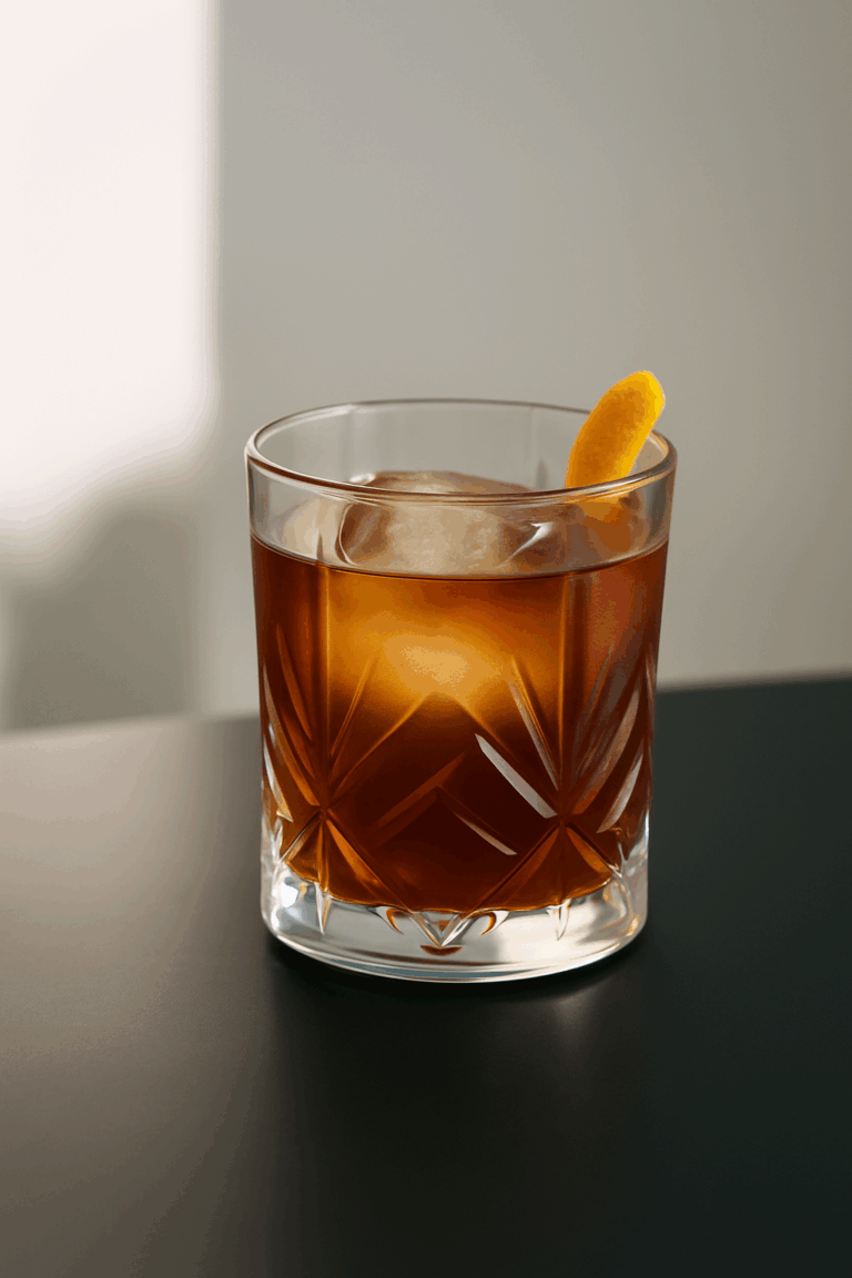Rauchiger Cocktail mit Lapsang Souchong Tee und Eiswürfeln
